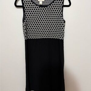 LOFT Black and White Sleeveless Knit Midi Dress